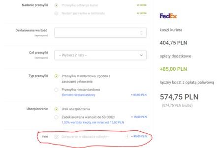 Weryfikacja stref doręczeń odległych TEO, zamówienie FedEx