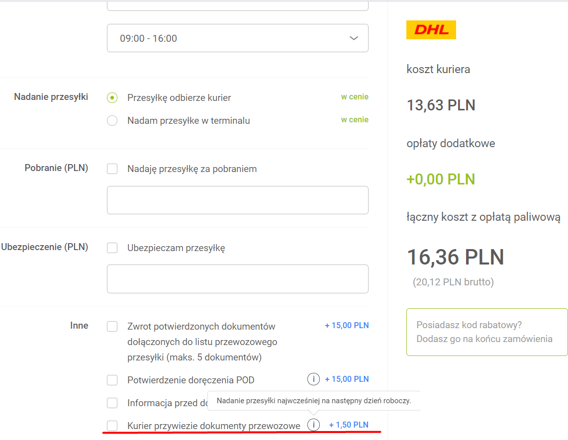 kurier z etykietą, kurier DHL, list przewozowy, etykieta przewozowa