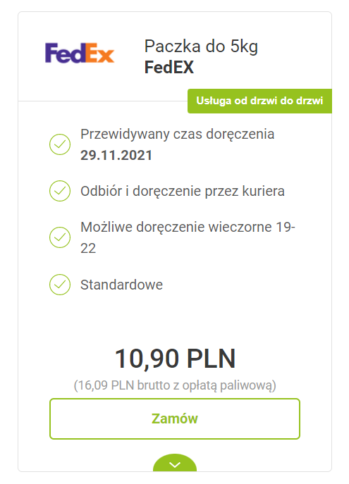 jak zamówić kuriera Fedex wycena 