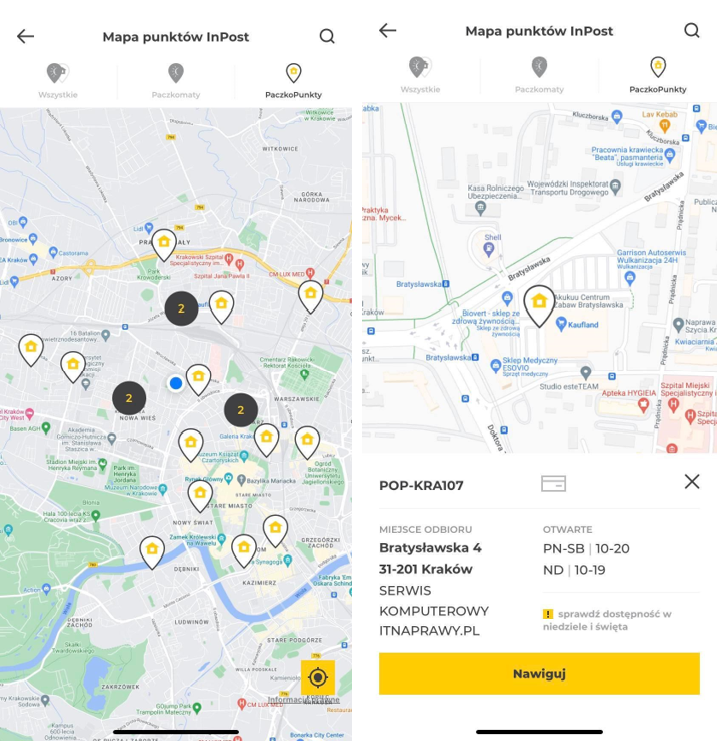 Screen z aplikacji mobilnej inpost