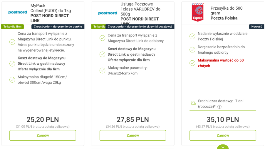 list do szwecji cena