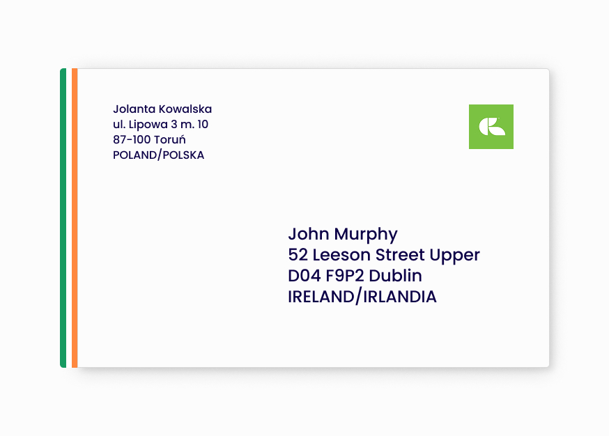 jak zaadresować list do irlandii